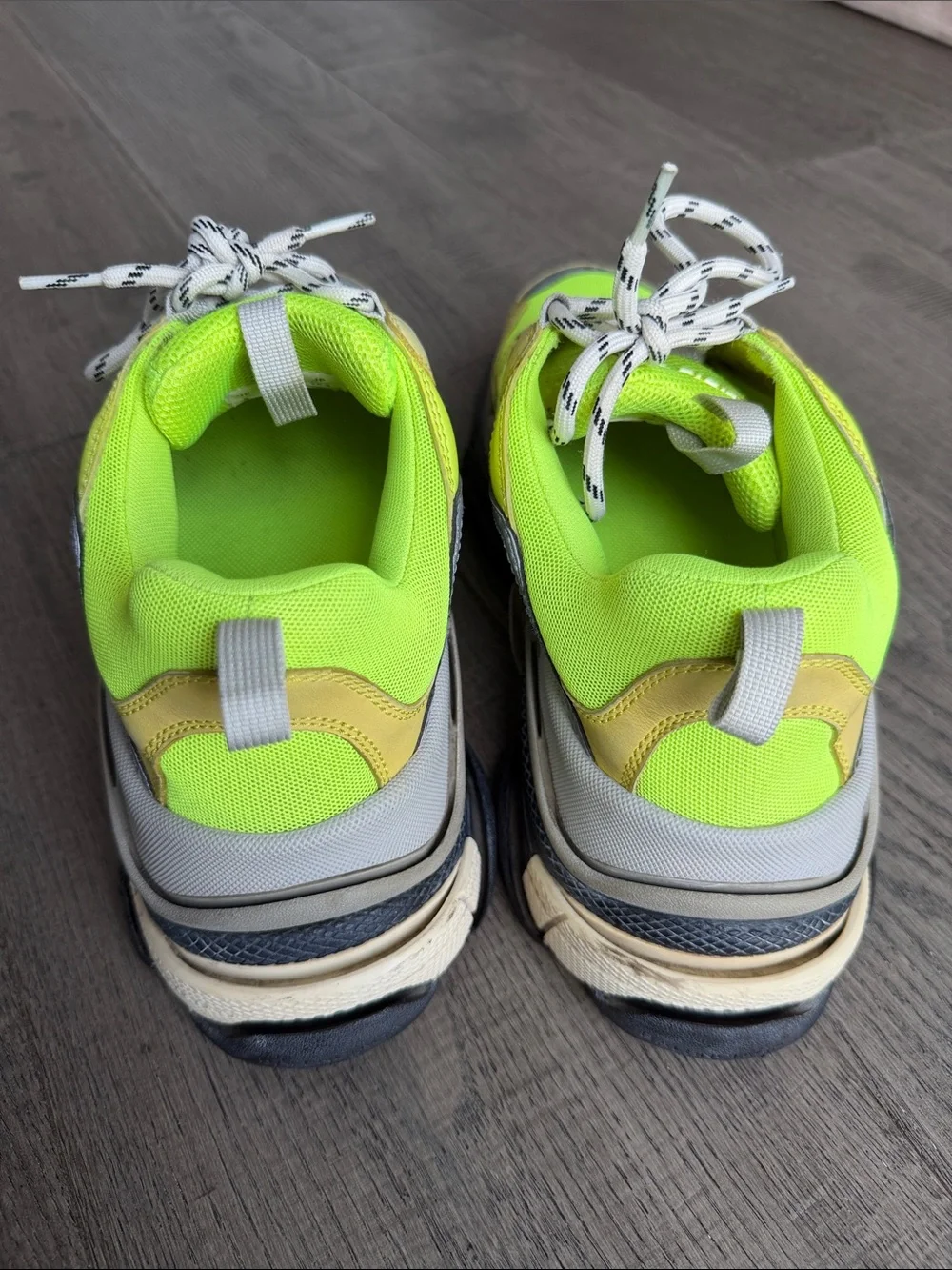 Balenciaga Men's Triple S Neon Lime and Gray Multi-Sneaker